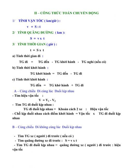 công thức hình học và toán chuyển động lớp 5