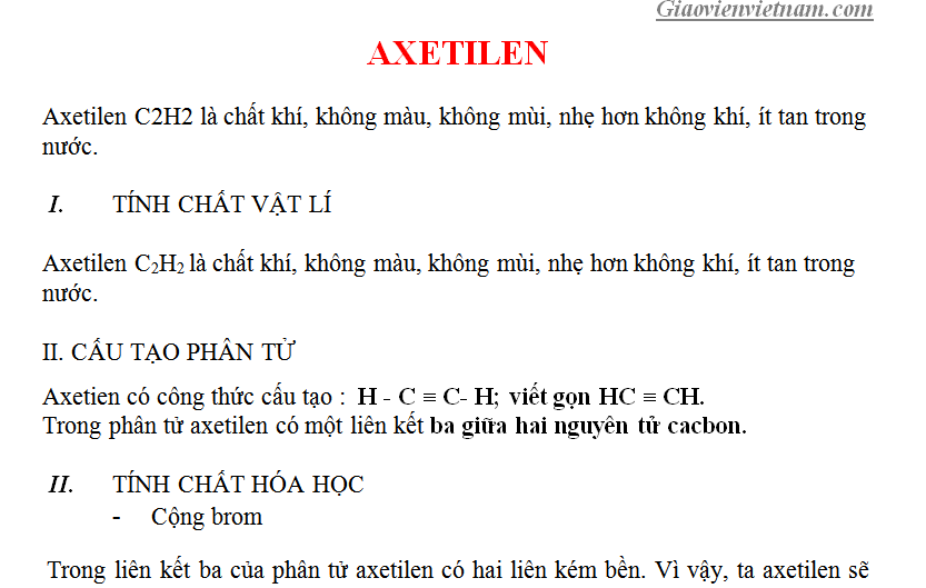 Axetilen - Lý thuyết tổng hợp chi tiết về axetilen