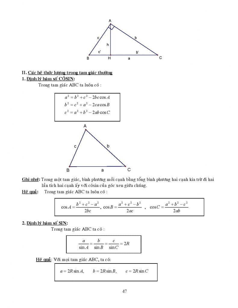 Công thức tính diện tích tam giác lớp 10, hệ thức lượng, giải tam giác –