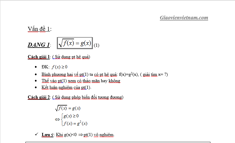 Giải phương trình căn bậc 2