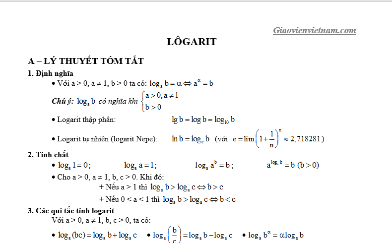 Bài tập logarit
