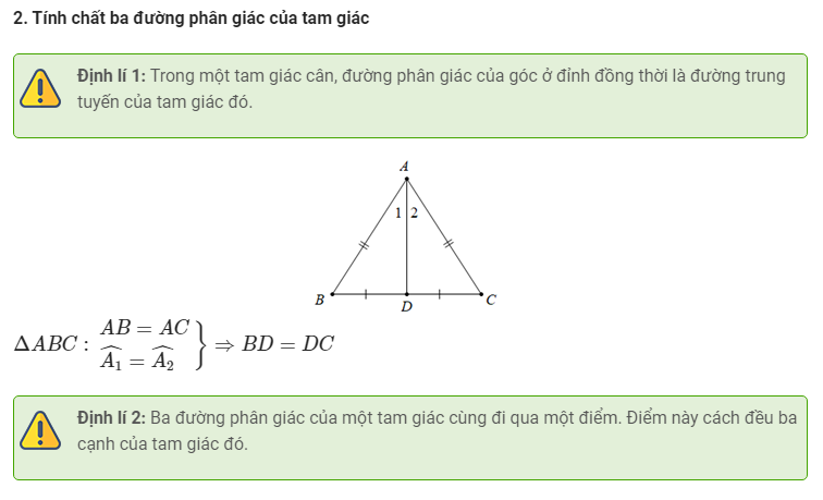 Tính chất tia phân giác - ba đường phân giác trong tam giác