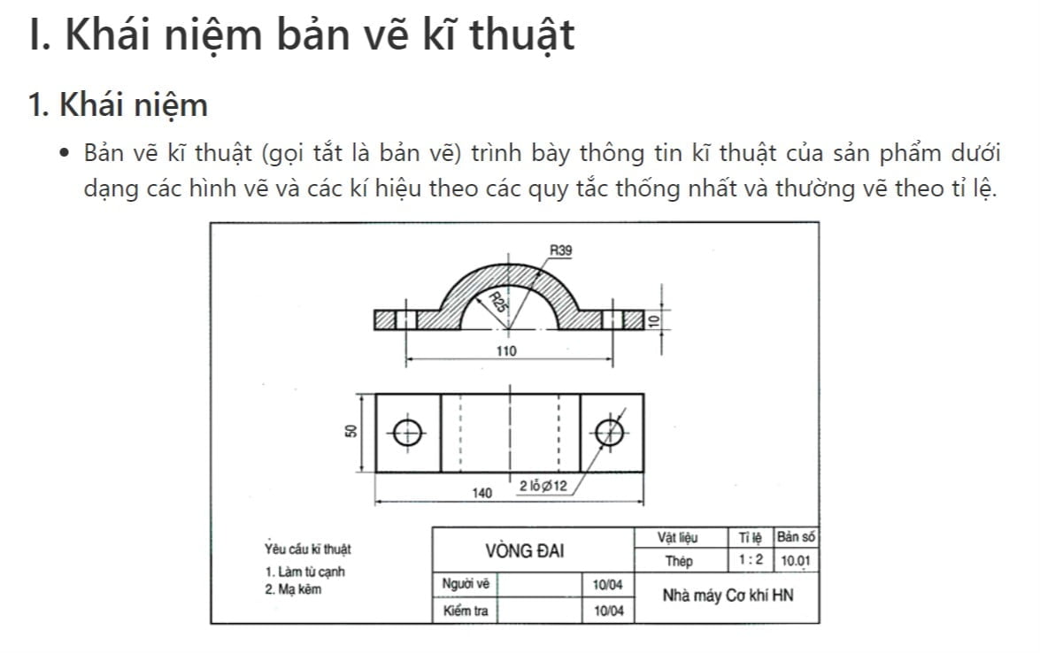 Bản vẽ kỹ thuật hình cắt - Đề kiểm tra học kì 1 Công nghệ 8