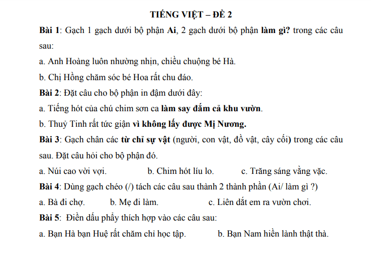 Ôn hè Tiếng Việt 2 lên 3
