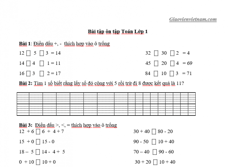 Bài Tập Toán Lớp 1 Cơ Bản Và Nâng Cao Chọn Lọc Giáo Viên Việt Nam