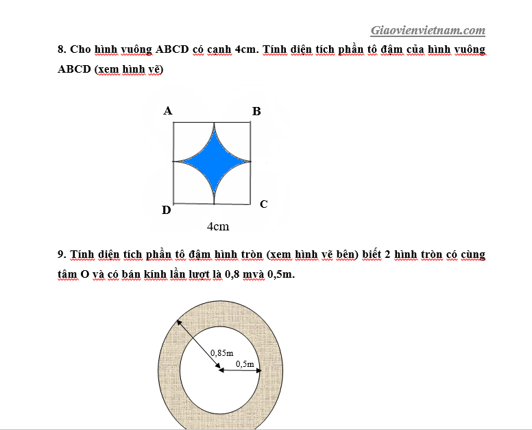 Tổng hợp các bài toán hình tròn lớp 5