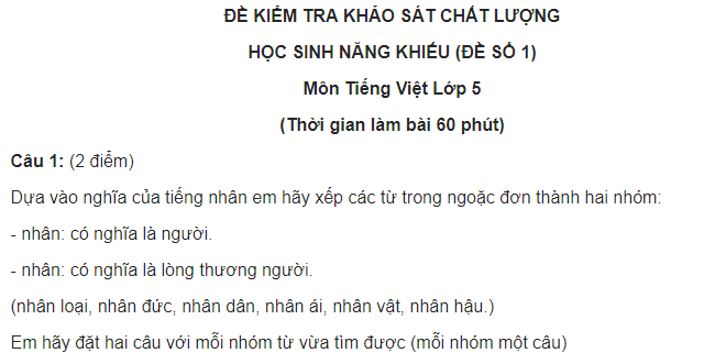 Đề thi học sinh giỏi lớp 5 môn Tiếng Việt
