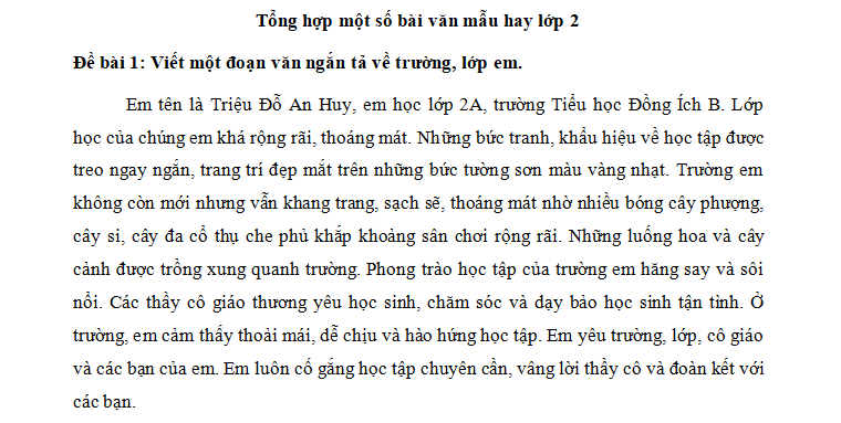 Những Bài Văn Hay Lớp 2 – Tổng Hợp 41 Bài Văn Mẫu - Giáo Viên Việt Nam