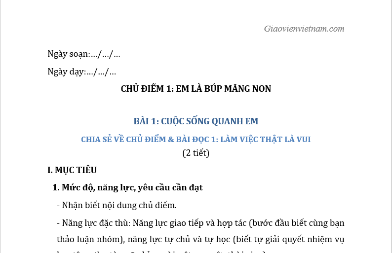 Giáo án Tiếng Việt lớp 2 sách Cánh Diều 1