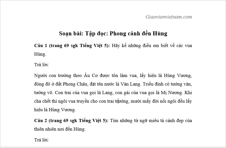 Tập đọc lớp 5: Phong cảnh đền Hùng - Giáo viên Việt Nam