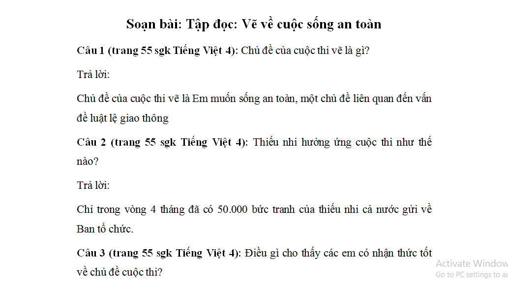 Soạn bài Tập đọc lớp 4 Vẽ về cuộc sống an toàn trang 54  Giải bài tập SGK  Tiếng Việt 4 tập 2