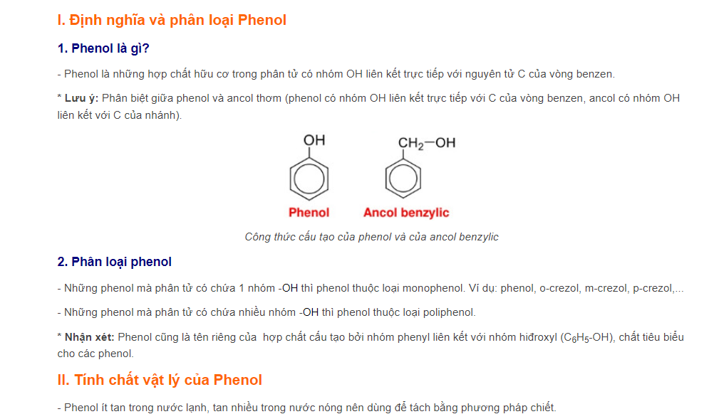Tính chất hóa học và công thức cấu tạo của Phenol C6H5OH
