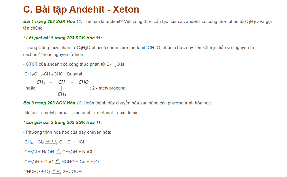 Tính chất hóa học của Andehit-xeton, công thức cấu tạo và bài tập-Hóa 11 bài 44