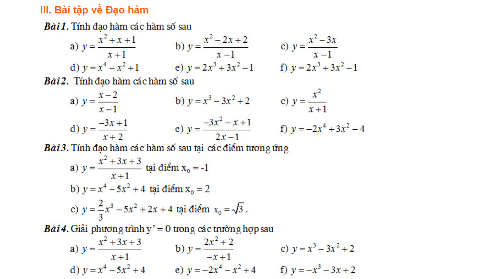 Các dạng toán về đạo hàm của hàm số, cách tính và bài tập áp dụng-Toán lớp 11