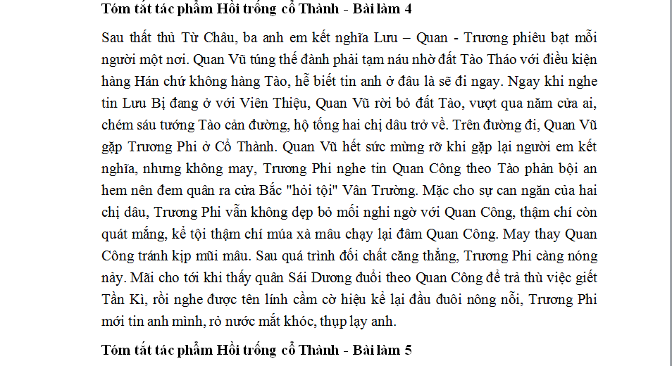 Tóm tắt văn bản Hồi trống Cổ Thành (trích Tam Quốc diễn nghĩa) của La Quán Trung
