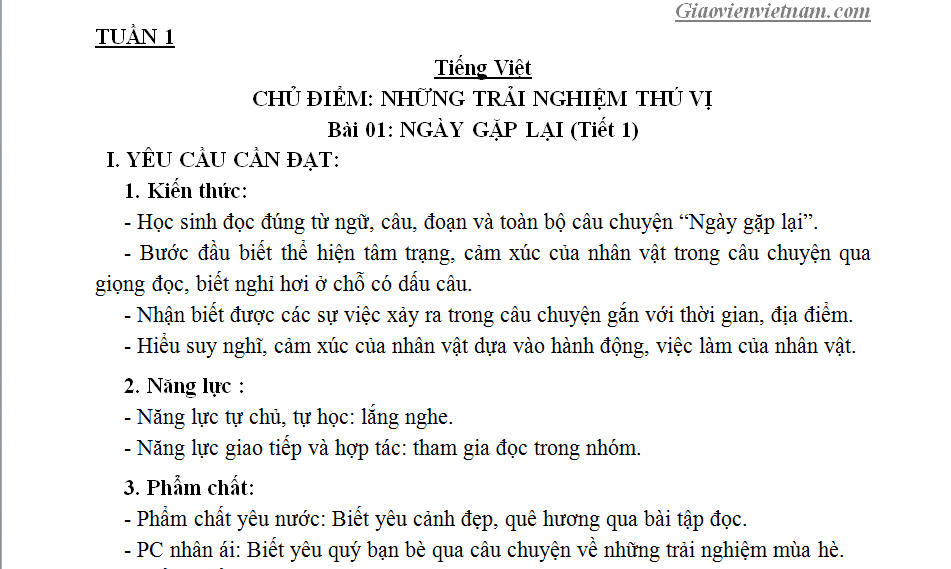 Giáo án Tiếng Việt lớp 3 Kết nối tri thức
