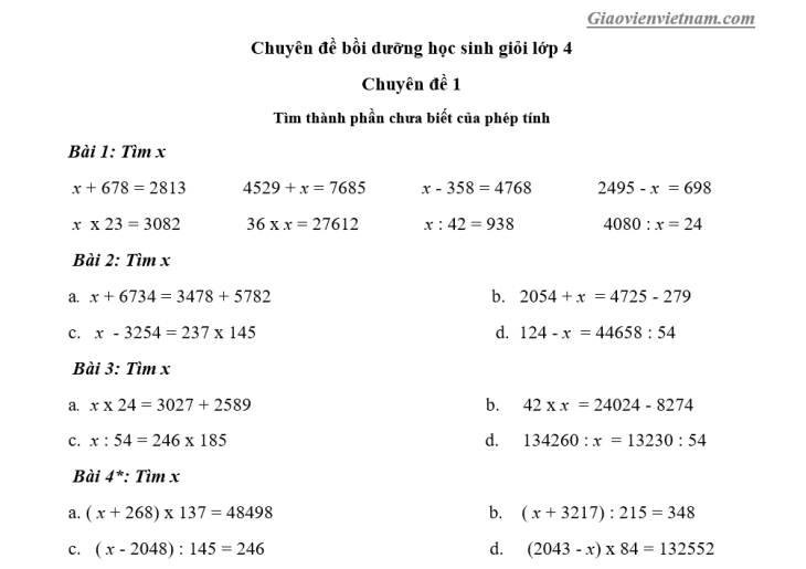 toán lớp 4 theo chuyên đề