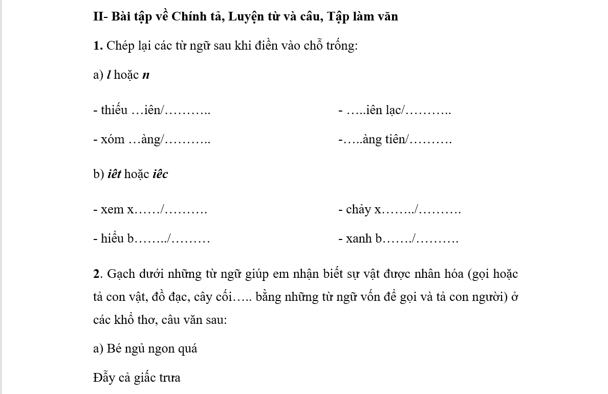 Bài tập Tết môn Tiếng Việt lớp 3 năm 2023