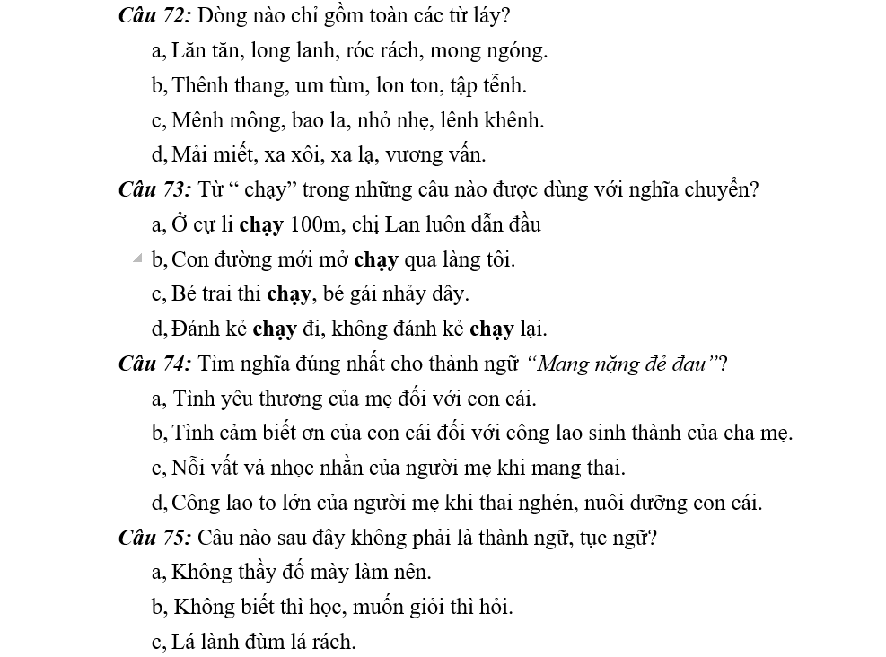 100 câu hỏi bồi dưỡng học sinh giỏi môn Tiếng Việt lớp 5